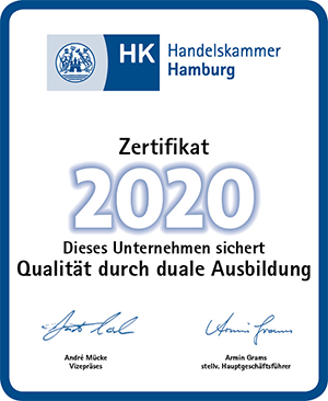 Zertifikat "Qualität durch duale Ausbildung" der Handelskammer Hamburg.