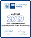 Zertifikat "Qualität durch duale Ausbildung" der Handelskammer Hamburg.