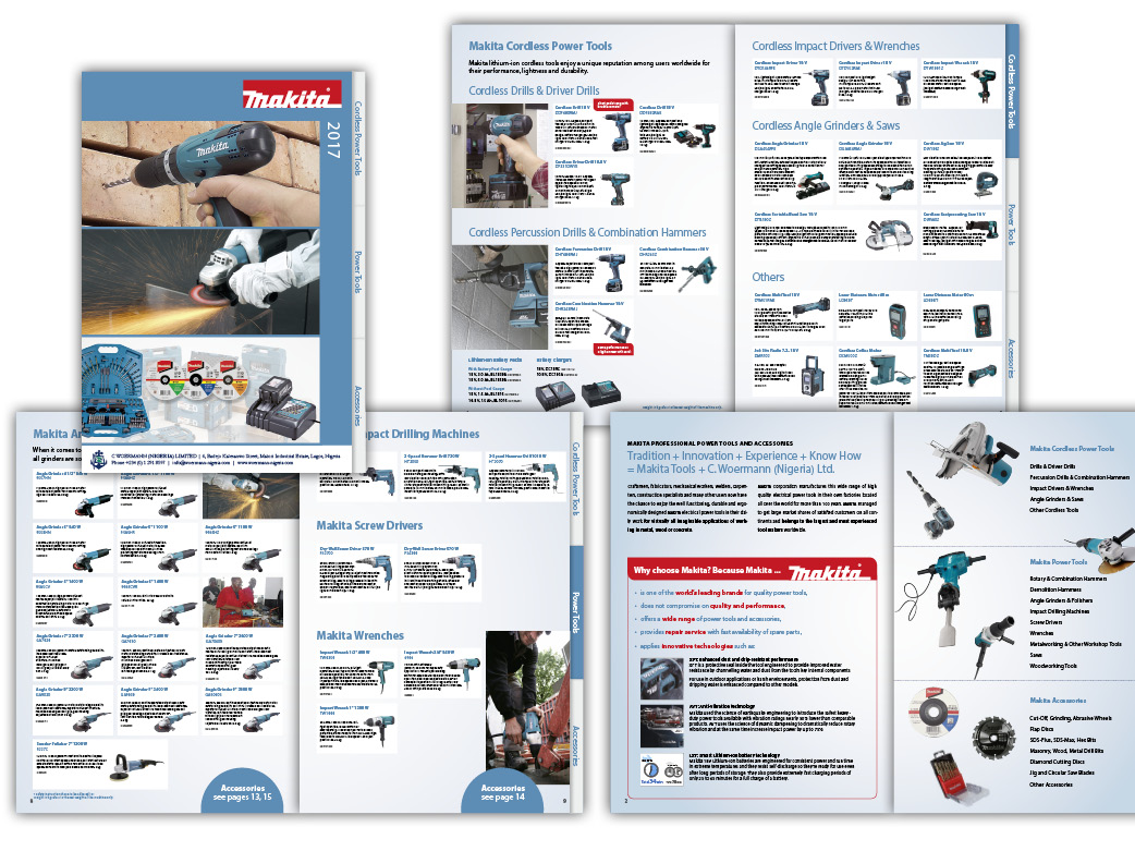 Ein Blick in unseren Makita-Katalog in Nigeria.